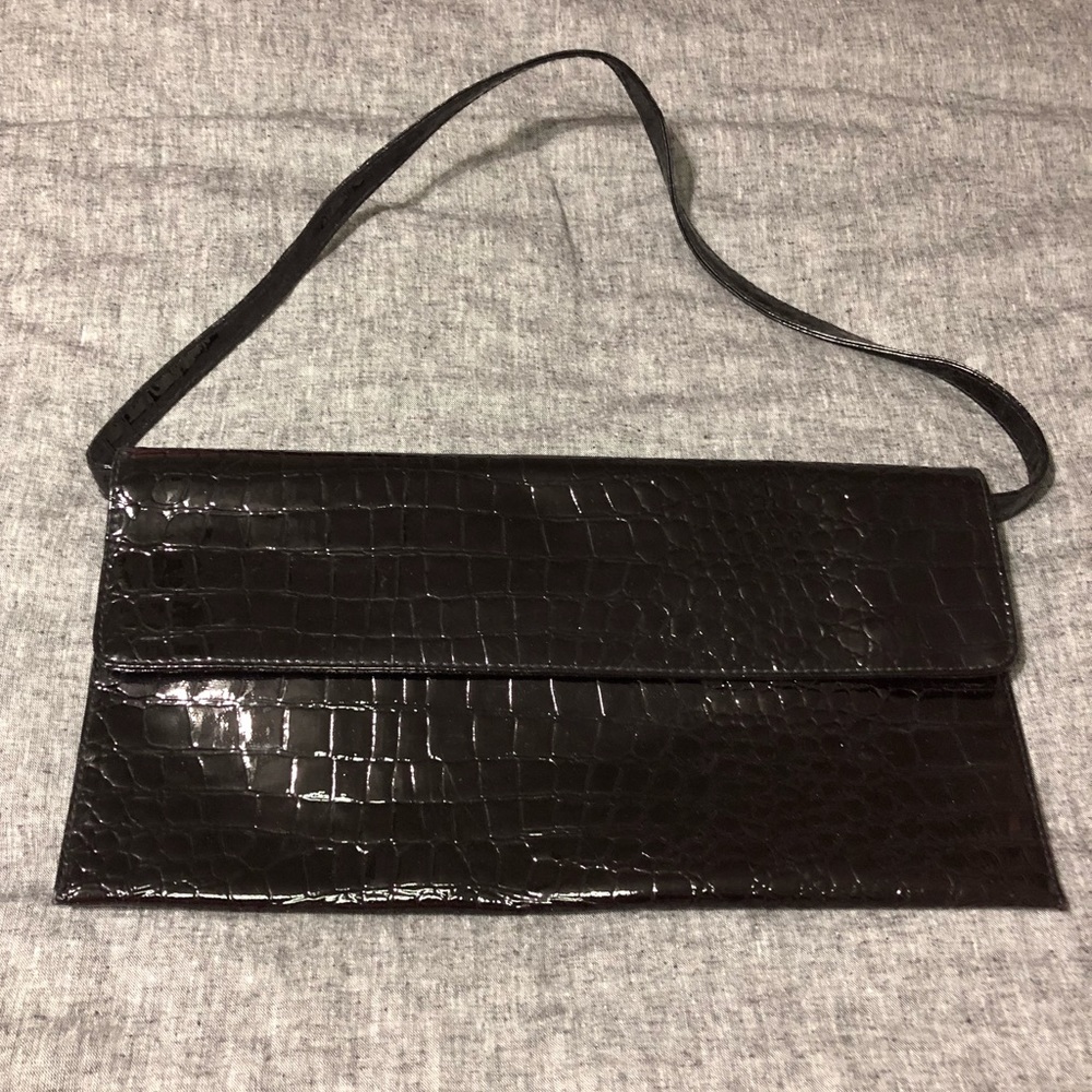 Crocodile Embossed Patent Leather Clutch